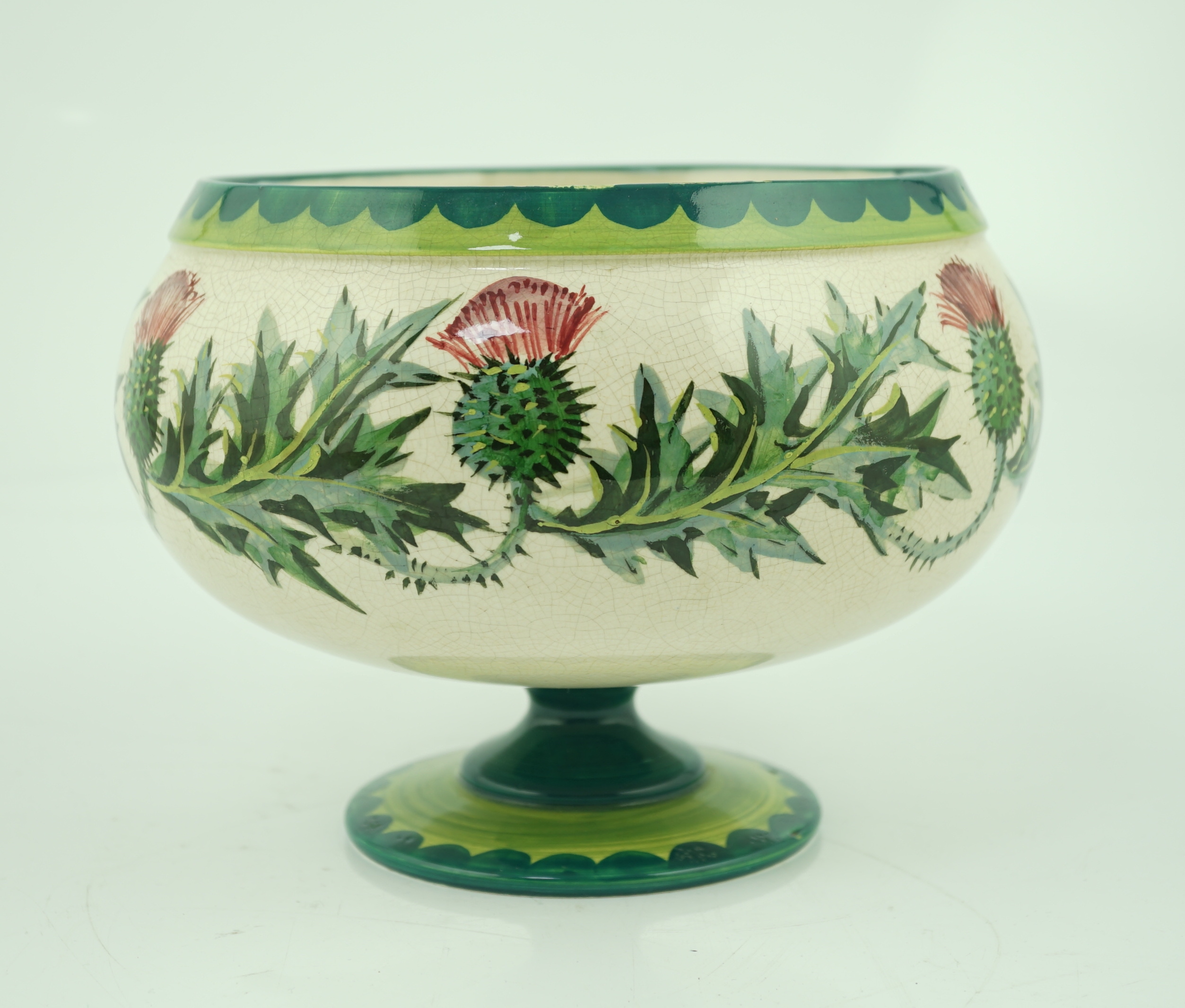 An unusual Wemyss ‘thistle’ pattern pedestal bowl, early 20th century, probably painted by James Sharp